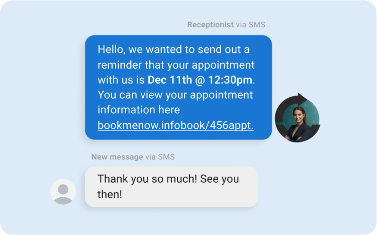 Business professional sending SMS marketing messages on smartphone
